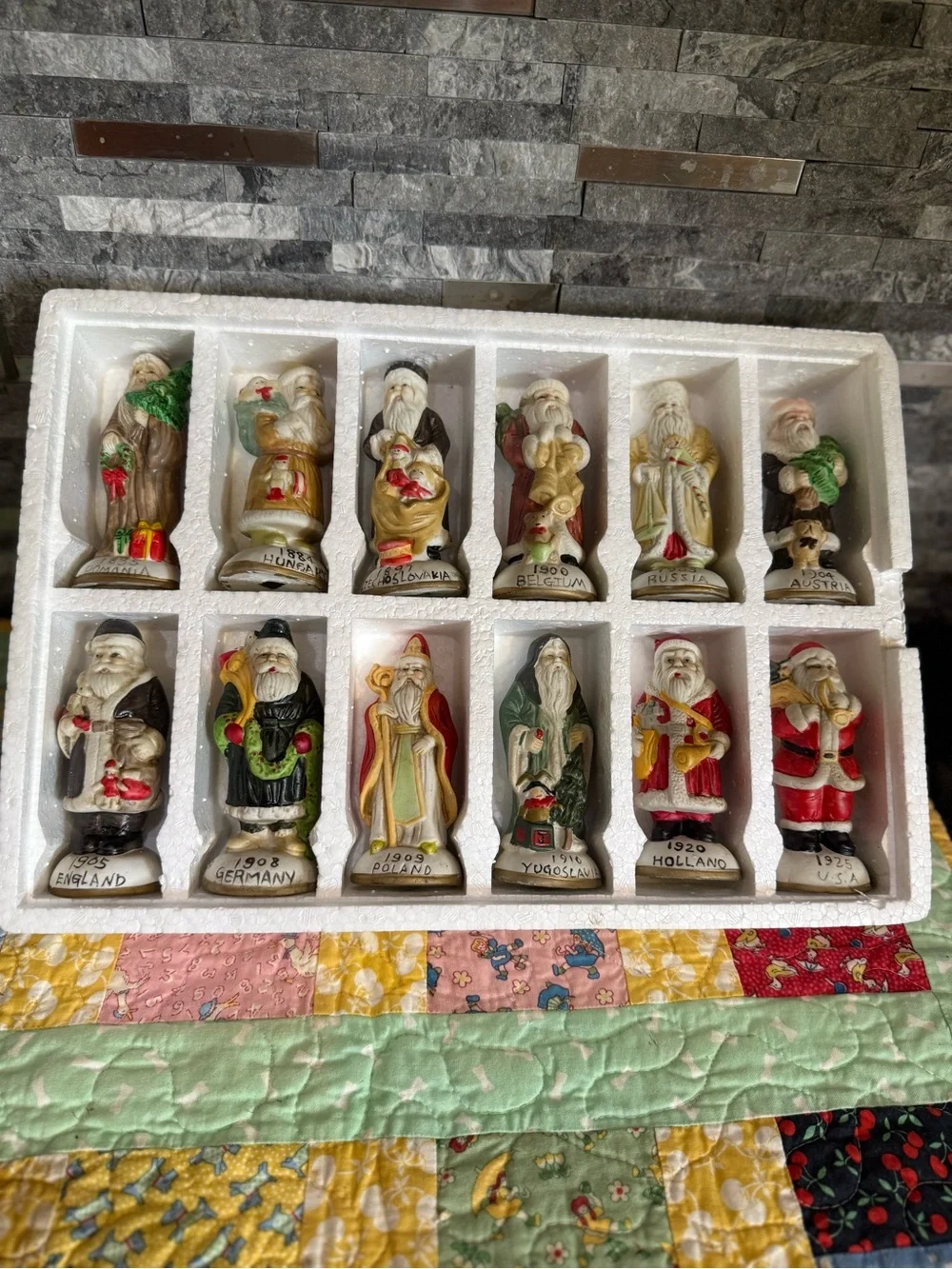 Vintage NIB Porcelain Santas From Around The World Decorative Box - Red